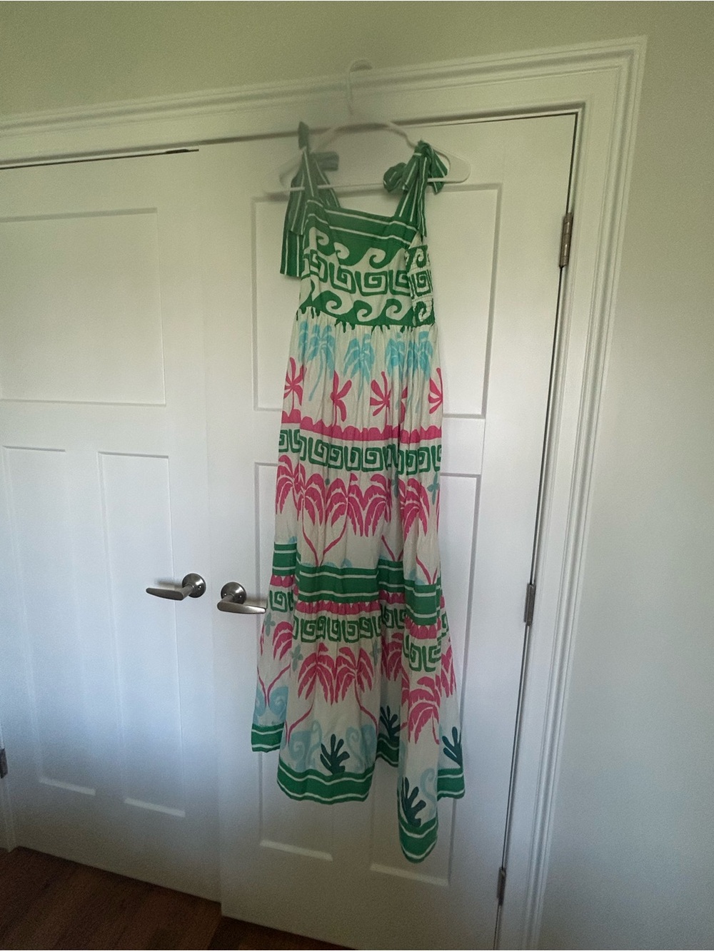 Beach Riot Green, Pink & Light Blue Tiered Maxi Dress Size Small Tropical Palm - Picture 4 of 5